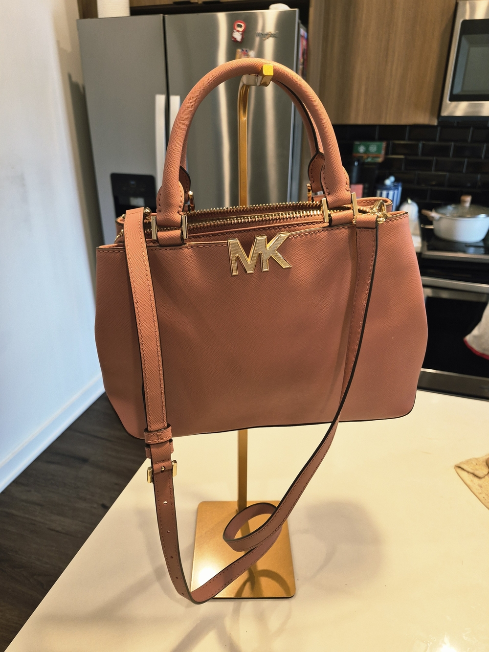 Michael Kors Pink Leather Satchel with Gold Hardware